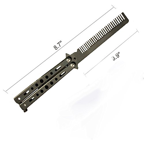 Zinnor Outdoor Butterfly Comb Practice Foldable Metal Camping Trainer Knife Comb Safe And Non-Sharpened Perfect For Beginner-Black #TOP4