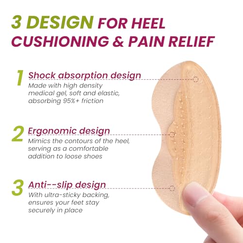 Image of Heel Pads Grips for Women Shoes - Bukihome Strong Adhesive Heel Cushion Inserts Prevent Slipping, Rubbing, Blisters, Foot Pain, Improve Shoe Fit - Heel Pad for Shoe Too Big (Khaki,3 Pairs)