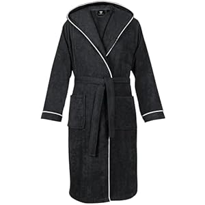 LAYNENBURG Bademantel Herren Frottee - Kapuze - Lang - 100% Baumwolle (360g/m2) - OEKO TEX Standard 100 - Größe (XXXL, Schwarz)