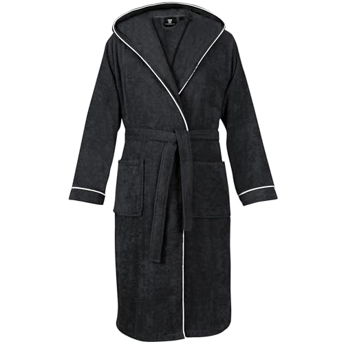 LAYNENBURG Bademantel Herren Frottee - Kapuze - Lang - 100% Baumwolle (360g/m2) - OEKO TEX Standard 100 - Größe (XXXL, Schwarz)