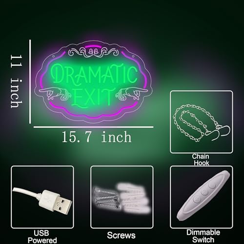 Image of Dramatic Exit Neon Sign,Funny Quote Neon Lights for Home Bar Decor,USB Powered LED Light Up Signs for Bedroom,Man Cave,Pub, Lounge,Gift for Birthday,Christmas