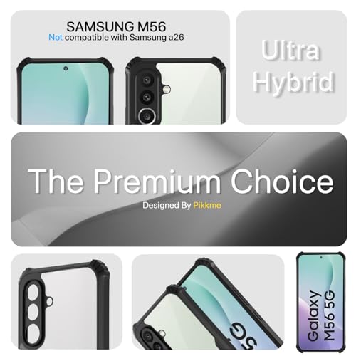 Image of Pikkme Back Cover for Samsung Galaxy M56 5G | Ultra Hyrbid | Full Camera Protection | Raised Edge | Crystal Clear Transparent Bumper Case (Black)
