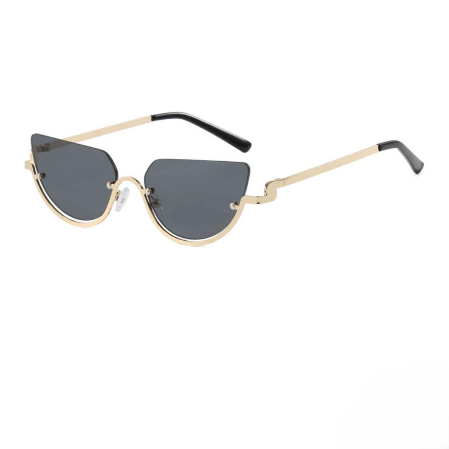 Rimless Cat Eye Sunglasses with Metal Frame, Grey Lens-picture-45