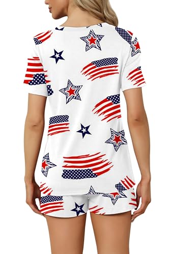 Image of RUBZOOF Women's Short Sleeve Pajama Sets with Pockets Casual V Neck 2 Piece Lounge Sets S-3XL