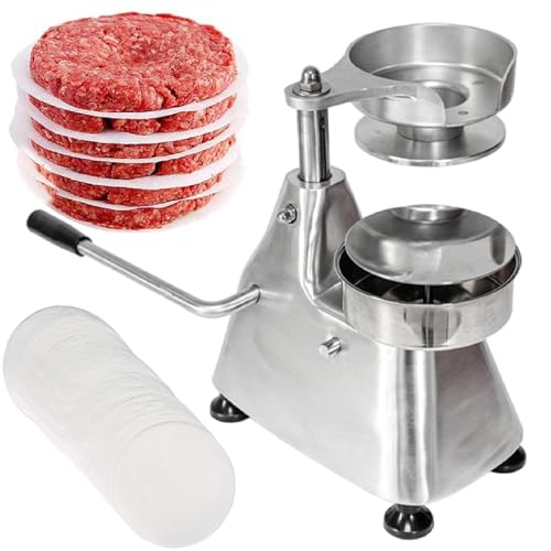 DFEDHF Hamburger Patty Maker 4/5/6In, Includes 500 Pcs Patty Papers Heavy Duty Grill Burger Press Meat Tool, Stainless Steel Duty Meat Forming Processor, 100mm