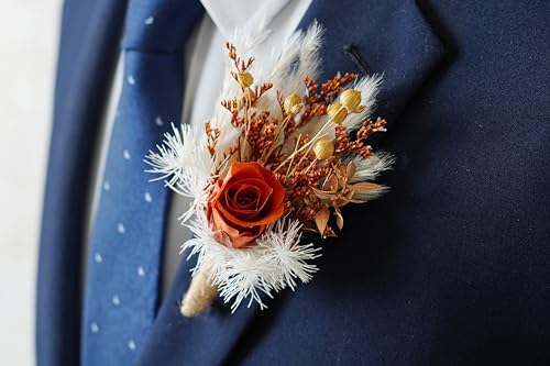 Boutonniere de Flores Secas para Boda Color Naranja miniatura 7