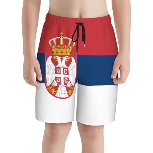 Flag of Serbia Youth Beach Pants, Soft and Breathable, with Drawstring Waist, Suitable for Sports and Leisure.3