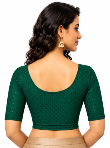 Image of Fressia Fabrics Women's Black Cotton Stretchable Readymade Saree Blouse
