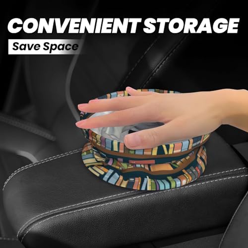 Image of Car Garbage Bag Bookshelves Full of Books Mini Car Trash Bin Portable Collapsible Waterproof Rubbish Bag for Car Accessories Back Front Seat Cup Holder
