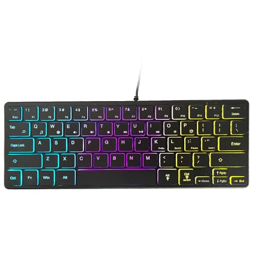 Image of abucow Backlit Mini Keyboard USB Wired Portable Mute Ultra-Compact Small Gaming Keyboard 64 Keys for PC /Mac Gamer Typist Travel Easy to Carry on Business Trip (Style 3)
