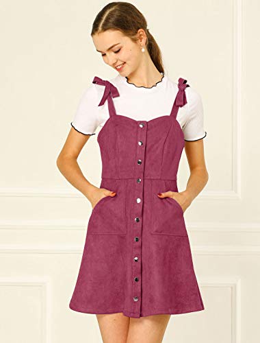 Allegra K Women's Casual Overall Dress Button Down Pockets Sleeveless Faux Suede Pinafore Dress2