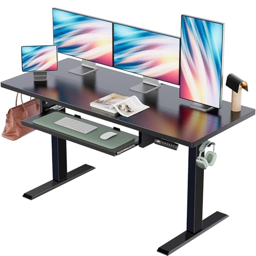 Image of Marsail Electric Standing Desk with Ergonomic Keyboard Tray, Adjustable Desk with 27.5” to 46.7” Height Range, 4 Memory Presets, Smooth and Quiet Lifting, 55 x 24 inch Adjustable Height,TZESD15Black