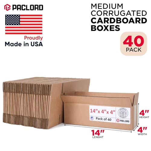 Image of Long Cardboard Boxes 14 inchL x 4 inchW x 4 inchH (Pack of 40) - USA-Made Packing Boxes for Moving, Shipping, or Storage - USPS, UPS, FedEx Approved - Professional Packing Supplies for Moving | USA-Made Packing Boxes for Moving, Shipping, or Storage - USPS, UPS, FedEx Approved - Professional Packing Supplies
