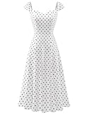 Wedtrend Women's Polka Dot Dress Rockabilly Midi 50s Dress for Cocktail Cap Sleeve Wear to Work Church Elegant Sundress WTP30011WhiteSmallBlackDotXL