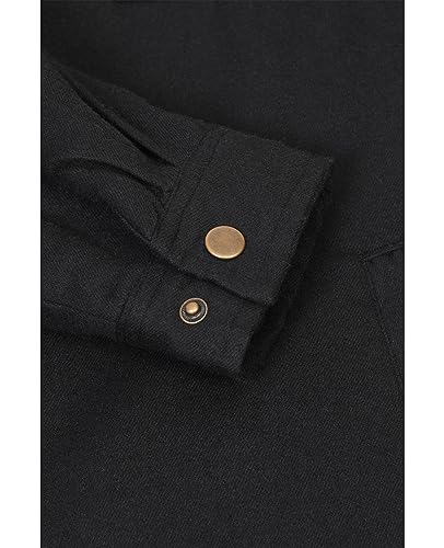 ZENTHACE Fleece Lined Solid Black Flannel Shirt for Men Sherpa Lined Plaid Flannel Shacket Jacket Coat Fall Winter Black XXL - Image 7