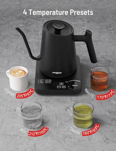 Image of Gooseneck Electric Kettle, Paris Rhone Electric Kettle with 4 Variable Presets, ±1℉ Temperature Control & LED Real-time Temperature Display, Stainless Steel Inner, 24H Keep Warm for Coffee, Tea, 0.9L