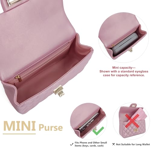 Image of M-ioi-M Small Quilted Crossbody Bag for Women, Genuine Leather Mini Shoulder Flap Purse with Gold Chain Strap & Top Handle