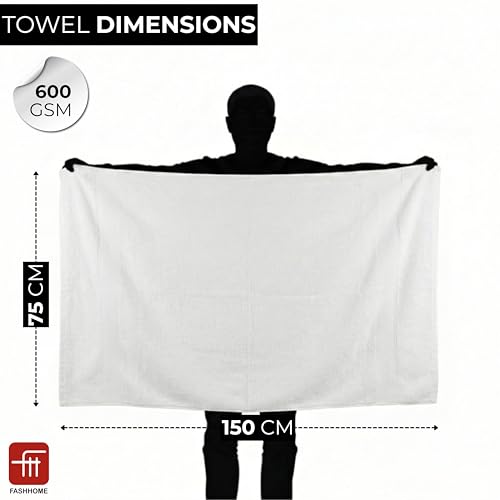 Image of Fash Home 600 GSM Combed Cotton Bath Towel 75x150 cm - Ultra Soft, Quick Dry, Highly Absorbent, Luxury Bathroom Towel, 1 Piece (White)