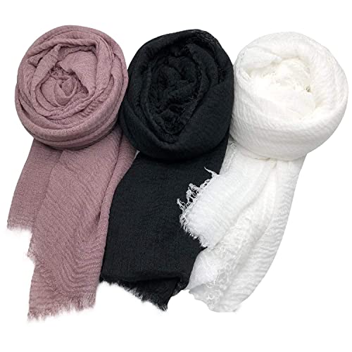 Image of Iba & Isba Women's Plain Crinkled Scarves, Stoles, Hijab (76 x 36 inch)