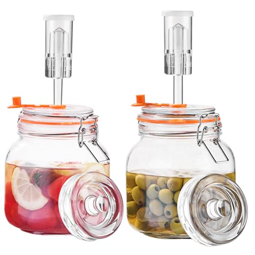 SwiftSlot Fermentierglas 1 L – Quadratisches Glas-Fermentierset mit Gewicht für Sauerkraut, Hot Sauce, Met, Cider & mehr – 2er-Pack