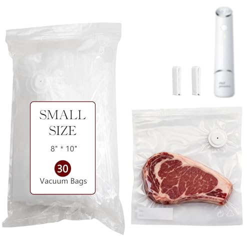 30-Pack Small Vacuum Sealer Bags & 2 Bonus Sealing Clips, Compatible with Chef Preserve – BPA-Free (8 x 10 in) Reusable Food Storage Bags for Freezer, Microwave, Sous Vide – Leak-Proof