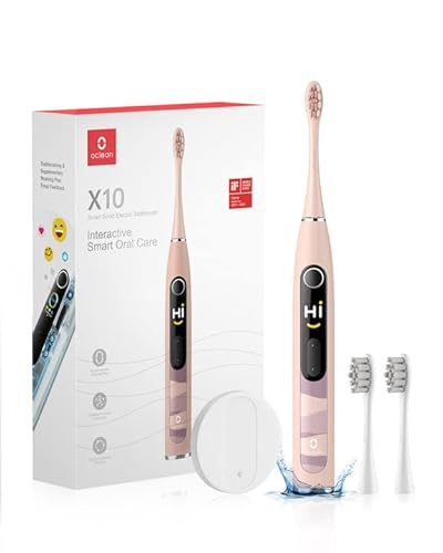 zepan Oclean X10 電動歯ブラシ 「AIで歯磨きが“見える”!」 音波歯ブラシ 電動はぶらし 壁掛け 5種類モード AIディスプレイ (ピンク, 単品+替えブラシ2本)