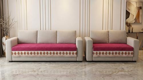 Image of Velvet Quilted Sofa Cover Mat Seat & Back, 3+2 Set, Total L115in H32in (3+2), Maroon Color,Anti Skid Backing, 6in Hanging Strap Design, Washable Soft, Anti, Style -Maroon-S32