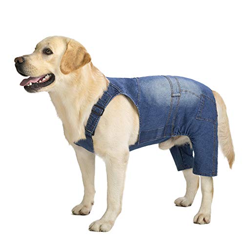 Medium Large Dog Jumpsuit Overall - Denim Clothes Outfits for All-Purpose - Blue Vintage Washed Dog Pants Classic Jacket