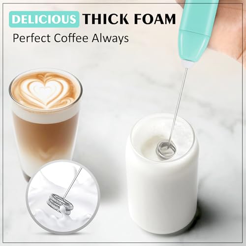 Image of GLUN Portable Coffee Frother Vibe Greenish Blue Colour 1 Piece, Type-C Port Rechargeable Handheld Milk Frother with 2-Layer Detachable Steel Whisk, Fast Foam Maker for Latte, Cappuccino & Coffee
