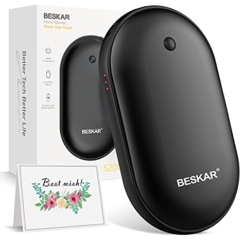 BESKAR Rechargeable Hand Warmer, Electric Handwarmer with 8 Hrs Lasting Heating, Double-Sided Heating & Quick Charge, Portable Pocket Hand Warmer & Powerbank for Outdoor, Golf, Raynauds