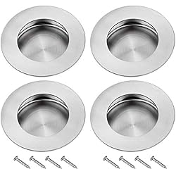 ZHANChen Tirador Empotrado Puerta Corredera de Acero Inoxidable Redondo Empuñaduras Empotradas con Tornillos Redondo Manilla para Puertas Armarios Cajones Correderas Cocina Plateado 4 Piezas