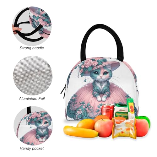 Kids Bookbags Insulated Waterproof Backpack, Girls Backpack with Lunchbox, Funny Kitten Fashion Cat4