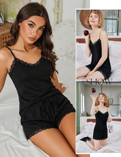 Image of Avidlove Women Cami Pajama Set Modal Sleepwear Lace Trim Short PJ Set with Shorts