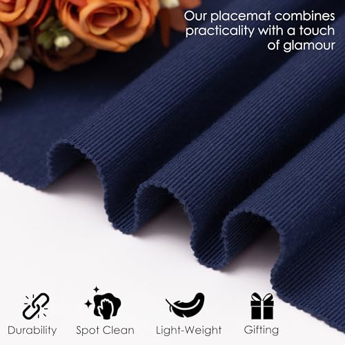 Blue Depths Dining Placemats Set of 4-48 x 33 cm Fine Ribbed Cotton Kitchen Dinner Table Place Mat for Home Kitchen Cafe Restaurant Hotel