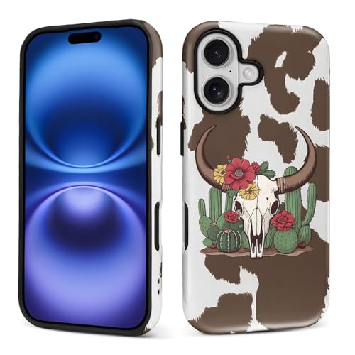 yicomon Compatible with iPhone 17 Case, Cactus Sheep Skull Brown Pattern Print Matte Phone Case Durable Fashion Funny Liquid Silicone Case Soft Anti-Scratch Shockproof Protective Cover