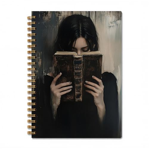 Xiyurlk Dark Academia Woman Reading Notebook, Reading Journal for Book Lover, Gifts for Readers Book Lovers Women, Moody Gothic Bookish Bookworm Spiral Notebook Journal, 5.5x8.3 Inch