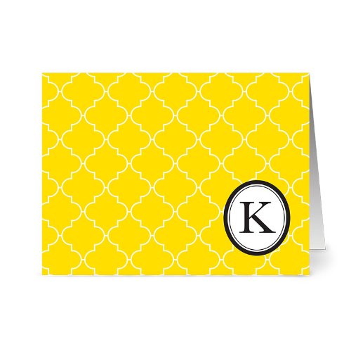 Note Card Café Monogram Sunshine ‘K’ Letter Cards | Grey Envelopes | 24 Pack | Blank Inside, Glossy Finish | Modern Lattice Design |Bulk Set | Stationery, Personalized Greeting, Thank You