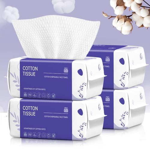 Image of Disposable Face Towel 400 Count, Face Towels, Soft Cotton Dry Wipes Facial Cloths Towelettes for Washing and Drying, Facial Tissue for Cleansing, Skincare and Makeup Remover
