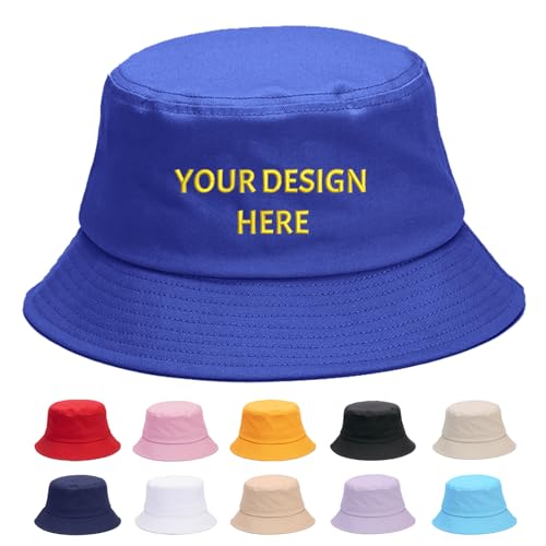 Reuhen Custom Bucket Hat with Embroidery Text, Logo and Print Photo, Personalized Foldable Cotton Summer Protection Sun Beach Fisherman Fishing Cap