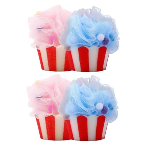 FOMIYES 4Pcs Cute Ice Cream Bath Sponge Soft and Gentle Exfoliating Shower Mesh Ball for Travel Friendly Loofah Accessories Fun Bath Striped