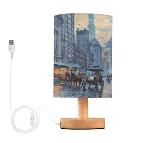 JUMBEAR New York City Center Street Painting Petite lampe de table pour soins des yeux, lampes de chevet avec abat-jour en tissu de lin pour chambre d'enfant,...