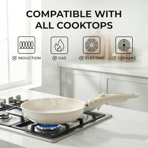 Sunhouse 5-Piece Ceramic Pots and Pans Set Non Stick, Nonstick Kitchen Cookware Sets, Non Toxic Pots and Pans Set Non Stick, PFAS PFOA & PTFE Free, Detachable Handle Pots and Pans, Camping RV Cookware - Image 4