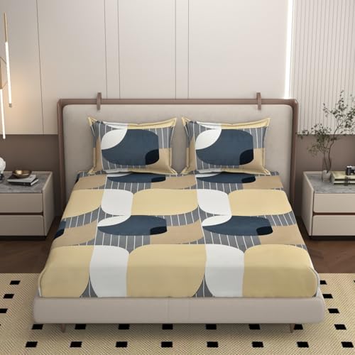 Image of King Size Bedsheet | Savannah Cotton Blended Fitted King Size with Two Pillow Covers |250 TC |King Size Bed Sheet | Anti-Wrinkle, Deep Corners, Hotel-Style Comfort & Stylish Decor(78x72 inches)