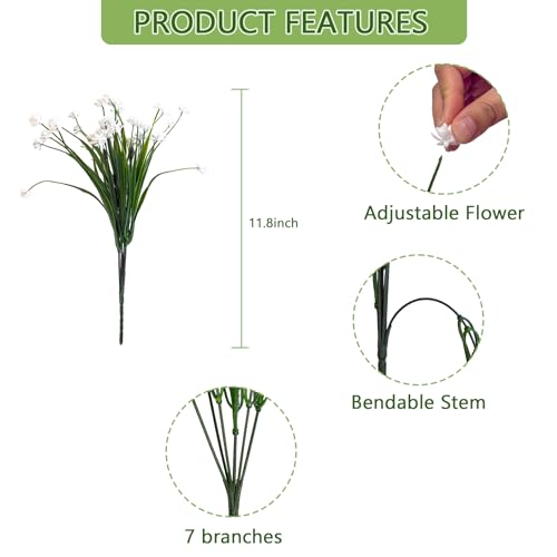 BCBLF Artificial Flowers for Outdoors, 12 Bundles Fake Outdoor Flowers, White Faux Flowers, Fake Flowers for Planters, UV Resistant Outdoor Flowers, Garden Porch Window Box Décor — view 2