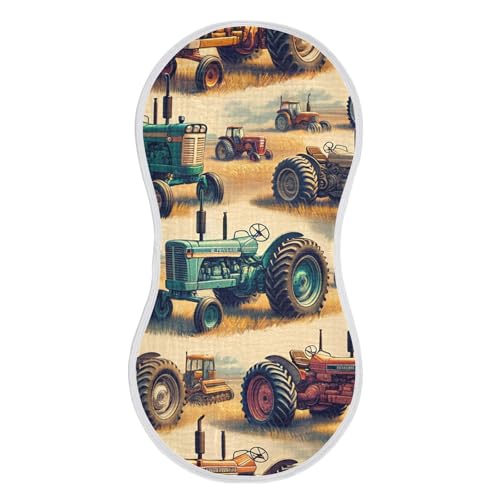 Muslin Burp Cloth for Baby 4PCS Vintage Farm Tractors Super Absorbent Burping Cloths, Bibs for Newborn Boys Girls3