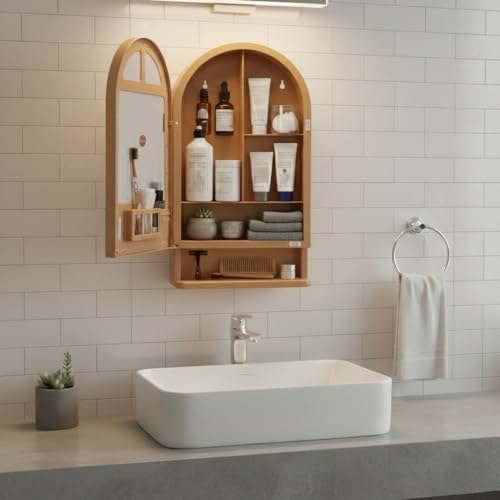 Image of BRANCO Plastic Ideal Mirror Cabinet | Multipurpose Cabinet | Wall Mounted Hanging Mirror Bathroom Accessories | Mirror Cabinet for Living Room, Bathroom, Bedroom (Champagne Gold)