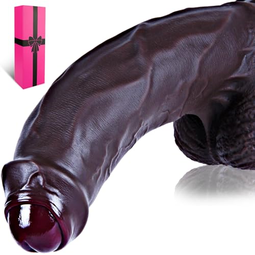 Dildo in silicone a doppia densità da 25 cm con prepuzio non circonciso,ventosa,realistico plug anale extra spesso a doppio strato,largo 5,3cm dildo lungo per punto G nero,sex toy per coppie femminili