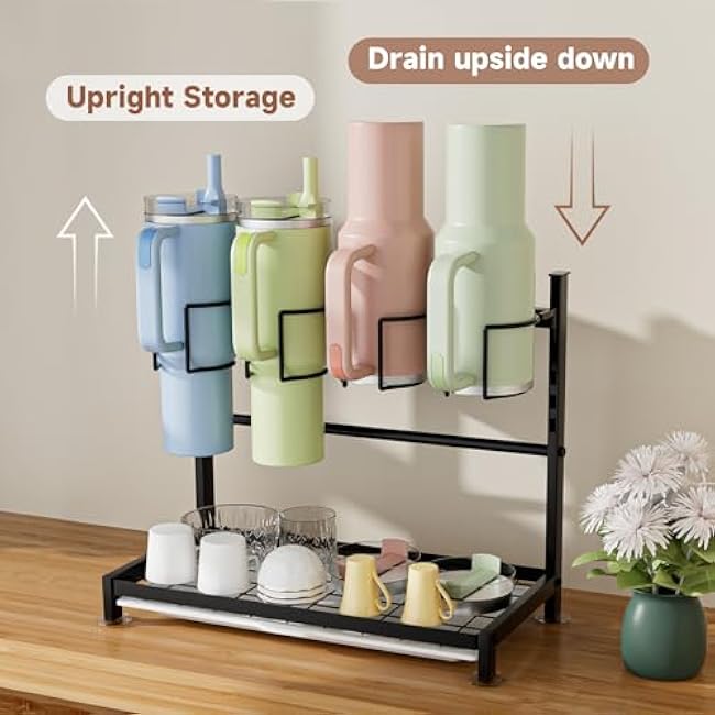 Water Bottle Organizer for Stanley 40 oz with Countertop Drying Rack,Stanley Cup Accessories,Kitchen Organizers and Storage,Bottle Drying Rack with Drain Tray