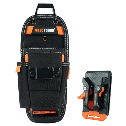 MELOTOUGH Small Tool Pouch with Quick Release Belt Clip Clip On Tool Belt Pouch with Electrician Tapemeasure Clip Mini Work Organizer Tool Holster and Knife Tool Holder PouchOrange