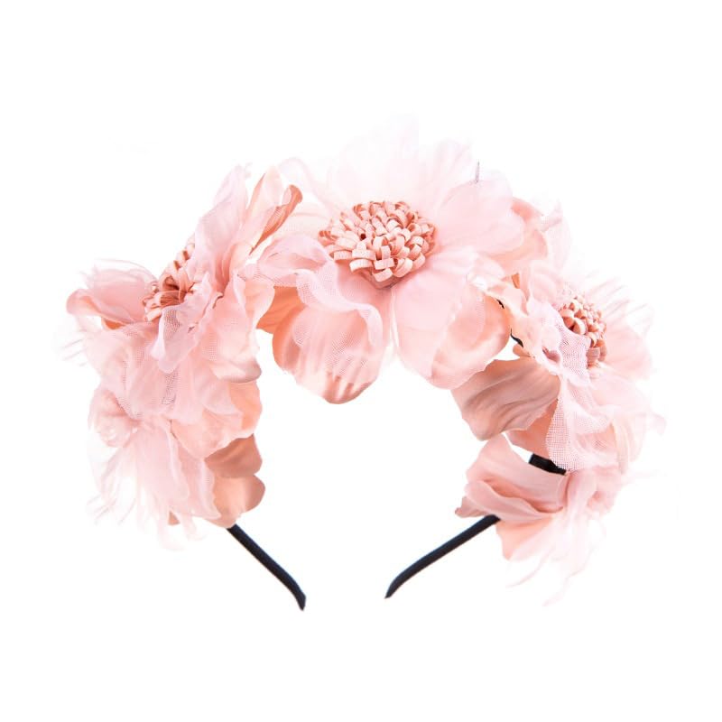 Bethynas Baby Girls Flower Cluster Headband Soft Lace Cloth Floral Head Wear for Wedding Party Cute Flower Hair Band for Toddlers Flower Girls (Pink) - Image 2